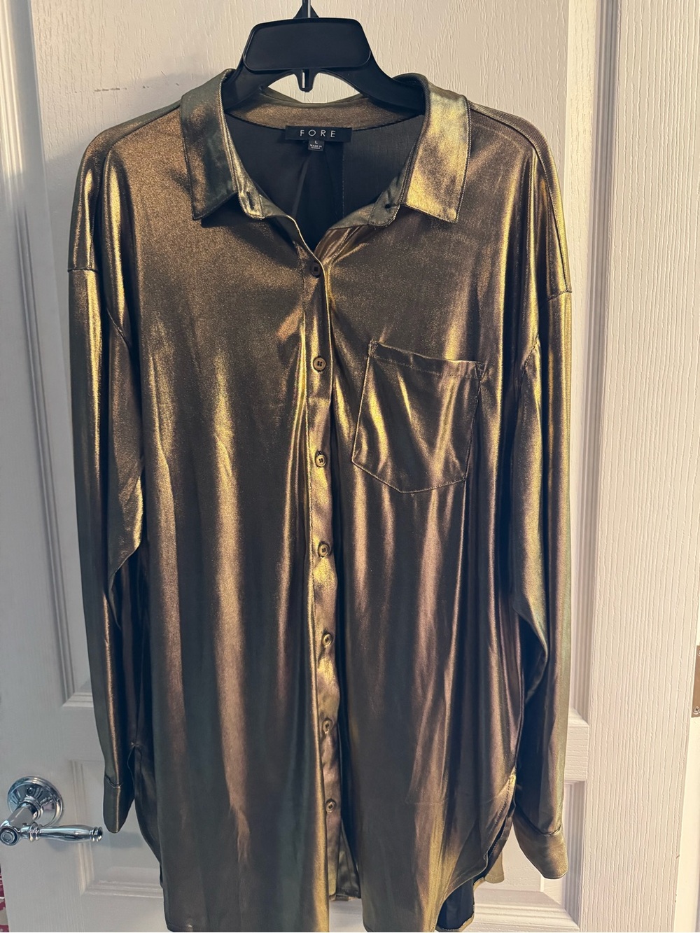 Vici Metallic Women’s Gold Button-Down Shirt
